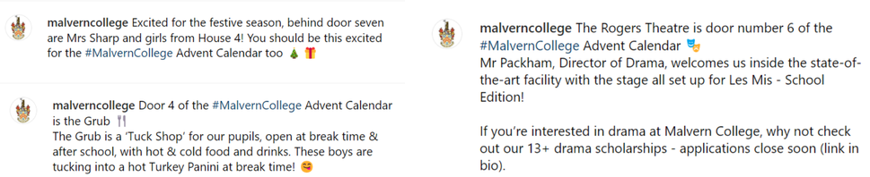 Malvern College Advent Calendar caption examples
